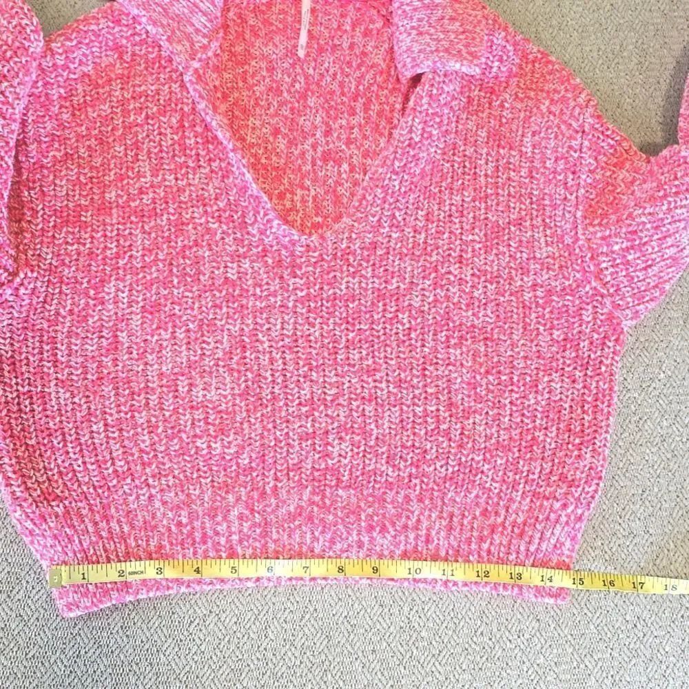Free People Love This City Pink White Collared Slouchy Crop Sweater - Size XS - Picture 7 of 15
